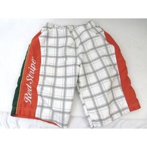 Red Stripe Board Swim Shorts Mens Size M 32-3436 White Orange Trunks Plaid